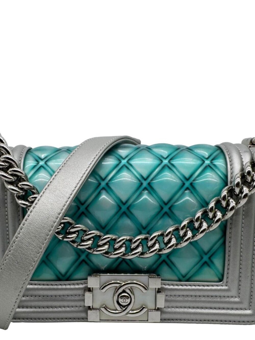 Chanel  Water Boy Flap Small Quilted PVC Iridescent Leather Shoulder Bag Blue